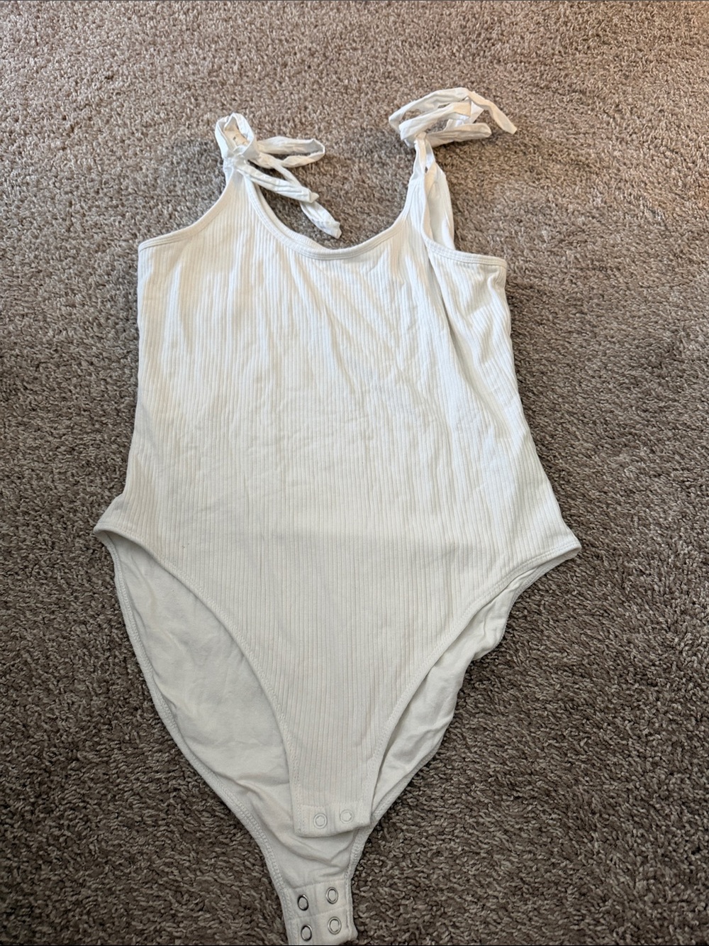 Old Navy White Ribbed Tie-Shoulder Bodysuit